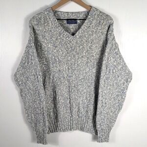 Pen West Pendleton Mens Blue Marled Knit V-Neck Sweater Made in USA Size M